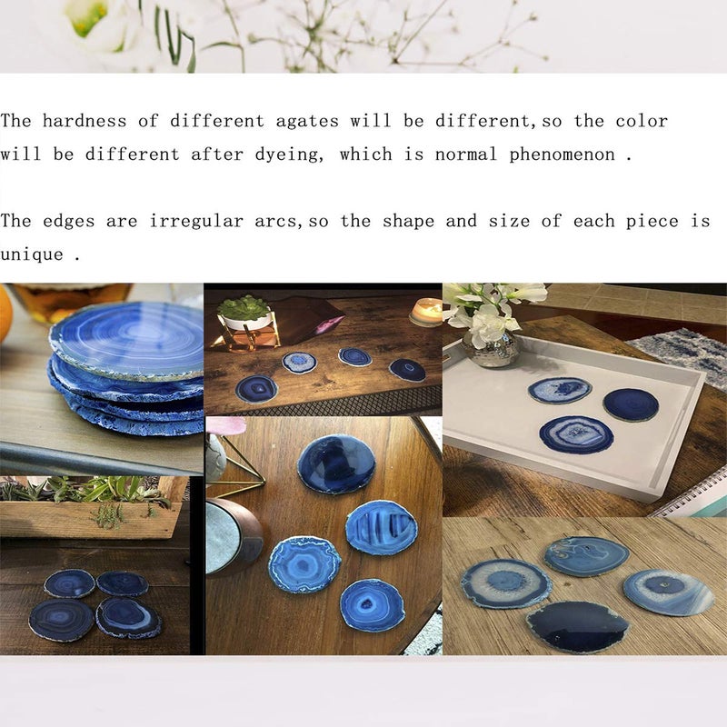 JIC Gem 3-3.5" Dyed Blue Color Small Size Agate Coastes Polished Natural Geode Stone Coasters Agate Slices Set of 4 with Protective Rubber Bumper Home Decorative - Image 5